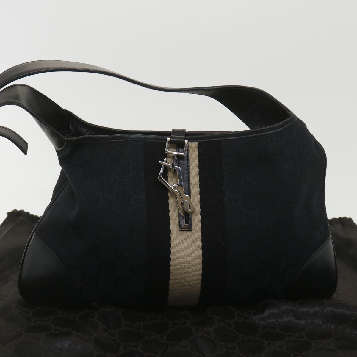 GUCCI GG Canvas Sherry Line Shoulder Bag Black Beige 001 4057 002058 yb019