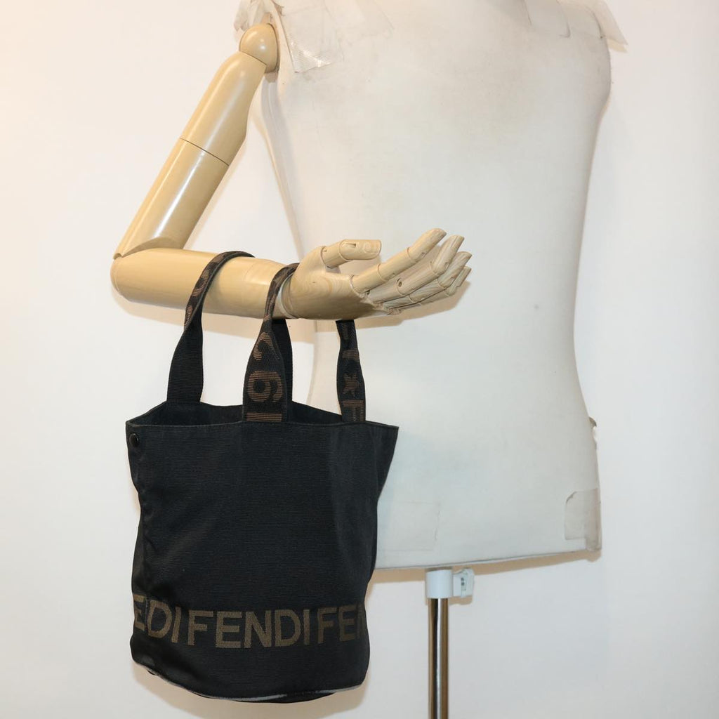 FENDI Hand Bag Nylon Black Brown yb084