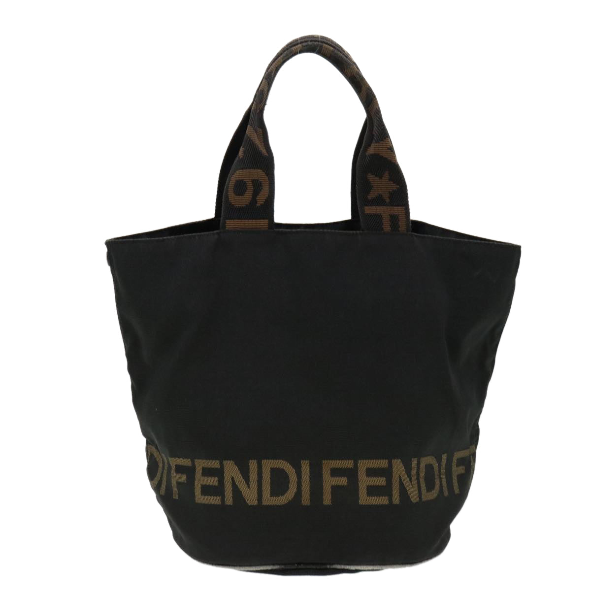 FENDI Hand Bag Nylon Black Brown yb084