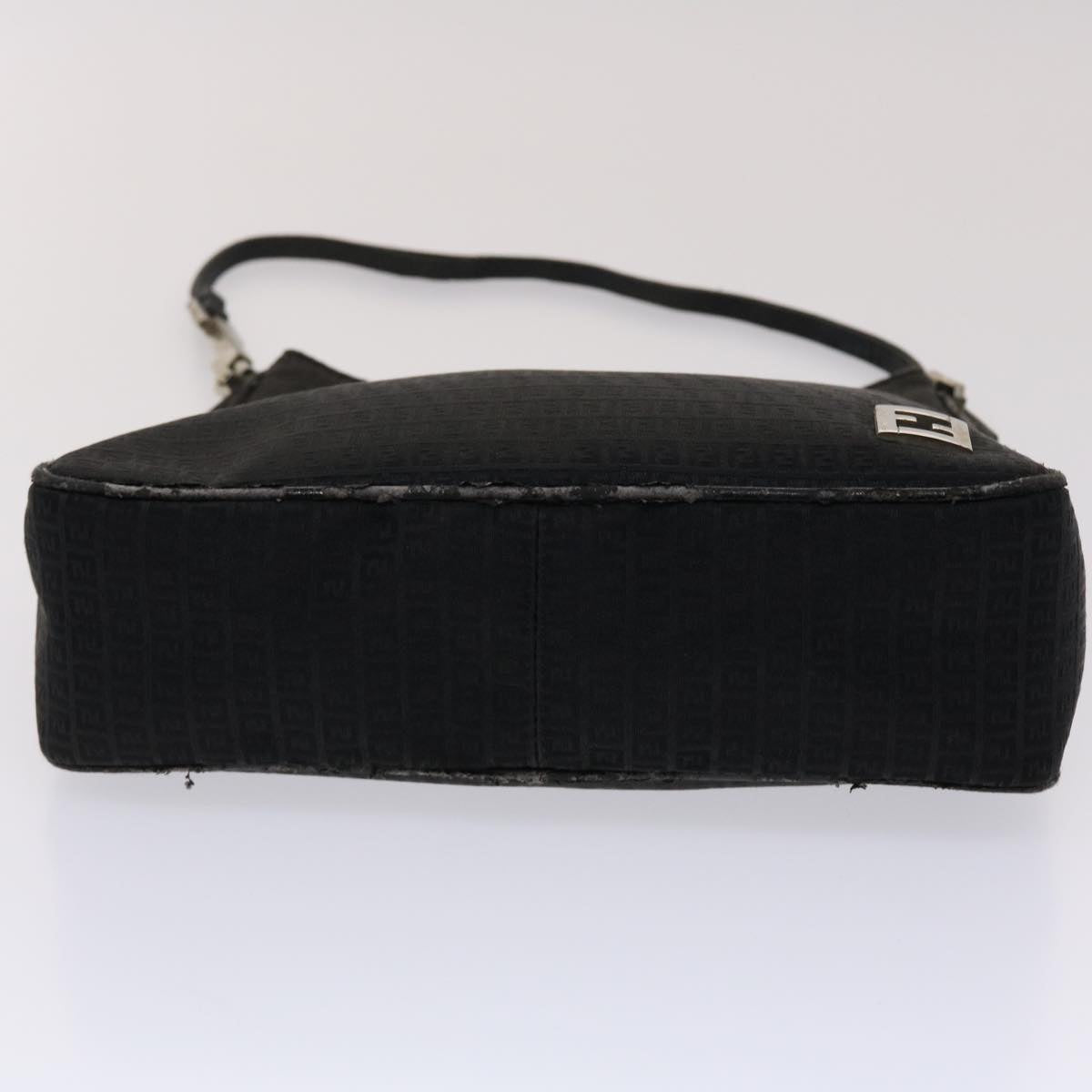 FENDI Zucchino Canvas Shoulder Bag Black yb237