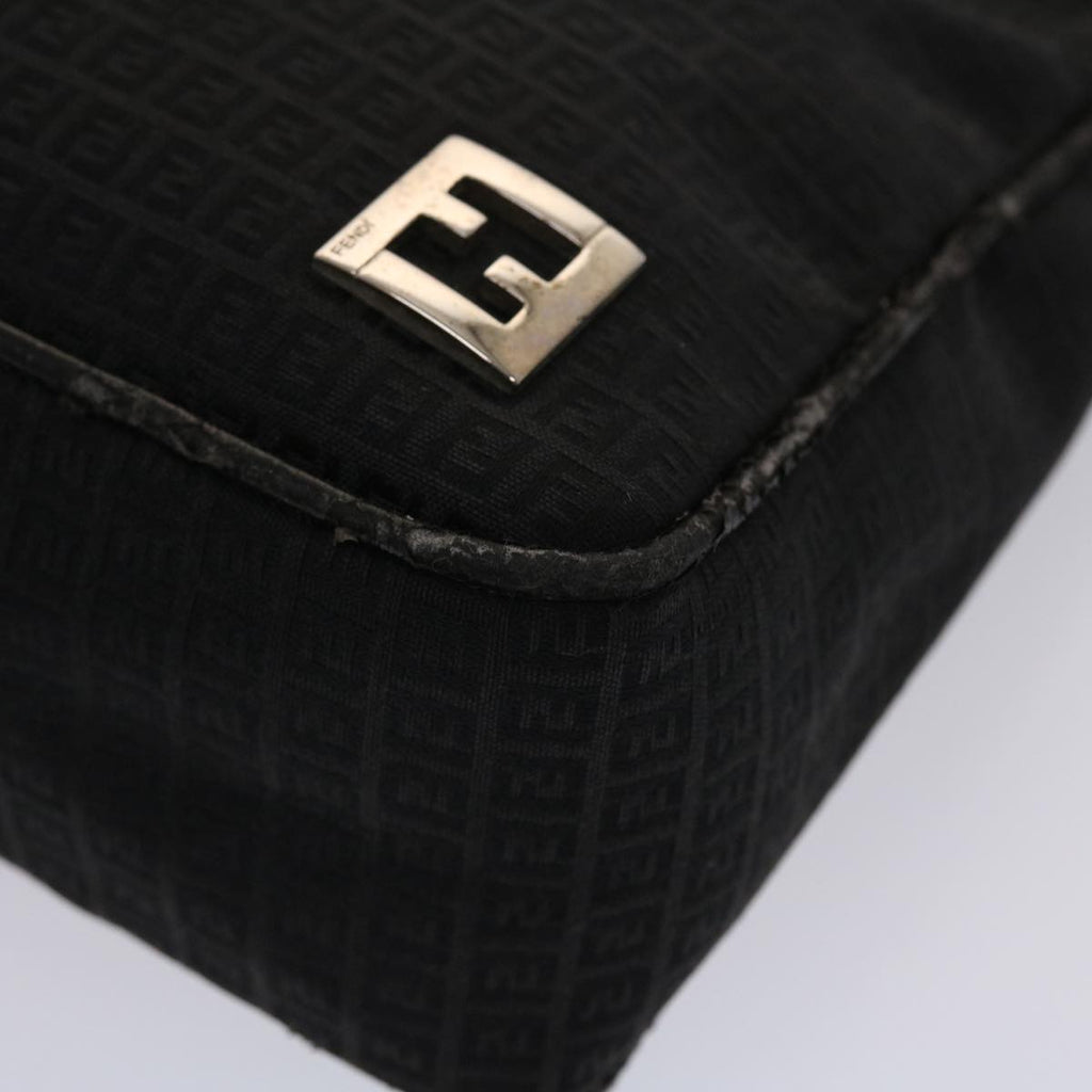 FENDI Zucchino Canvas Shoulder Bag Black yb237