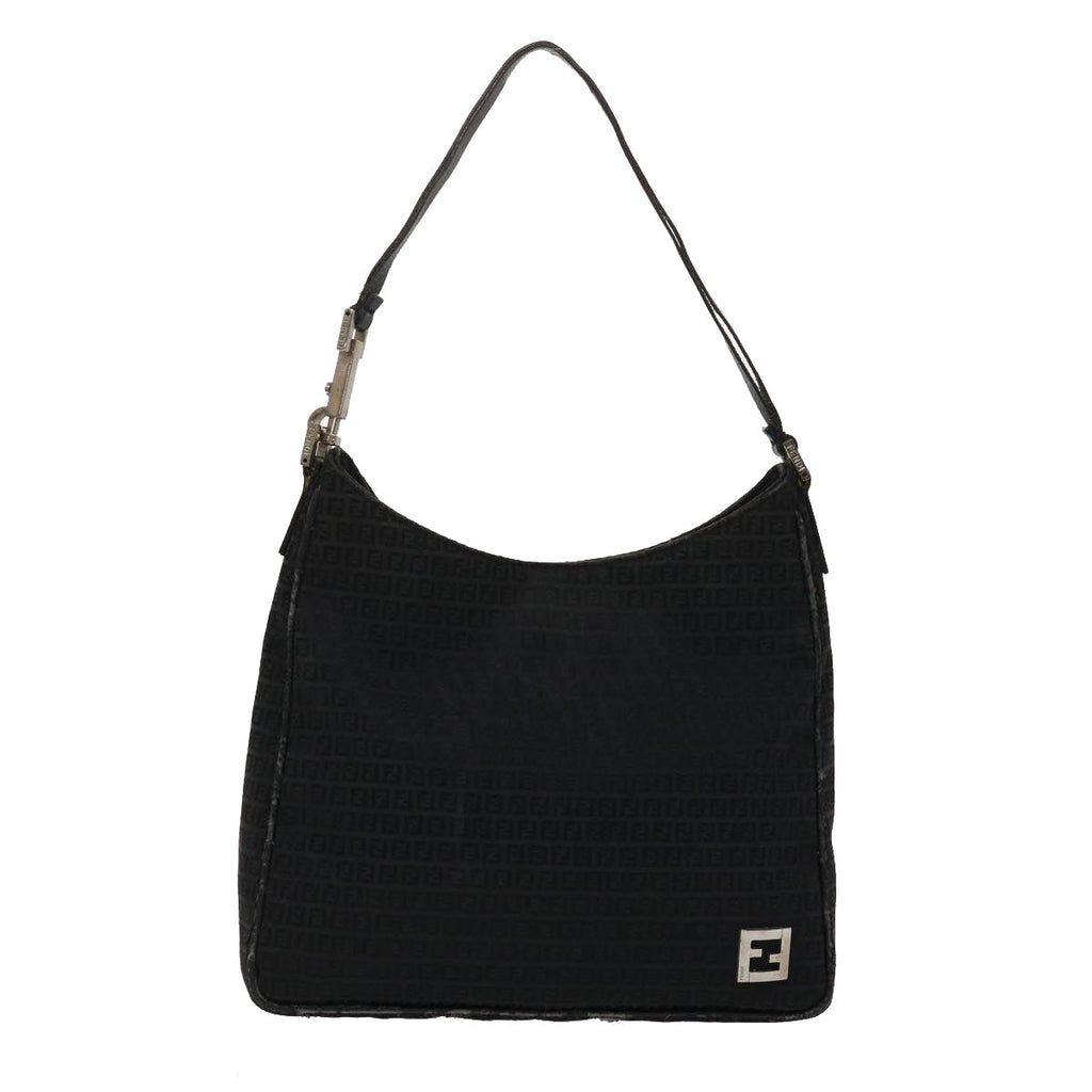 FENDI Zucchino Canvas Shoulder Bag Black yb237