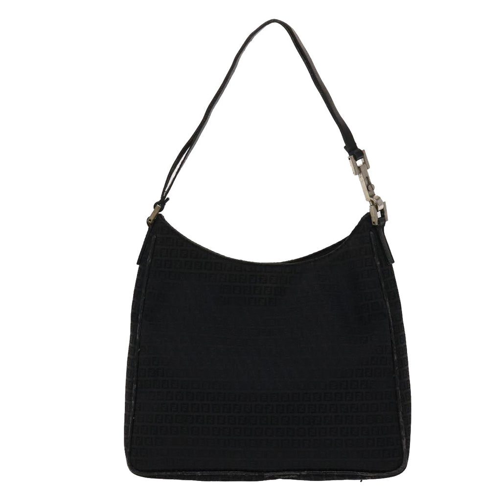 FENDI Zucchino Canvas Shoulder Bag Black yb237