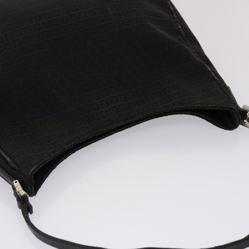 FENDI Zucchino Canvas Shoulder Bag Black yb237