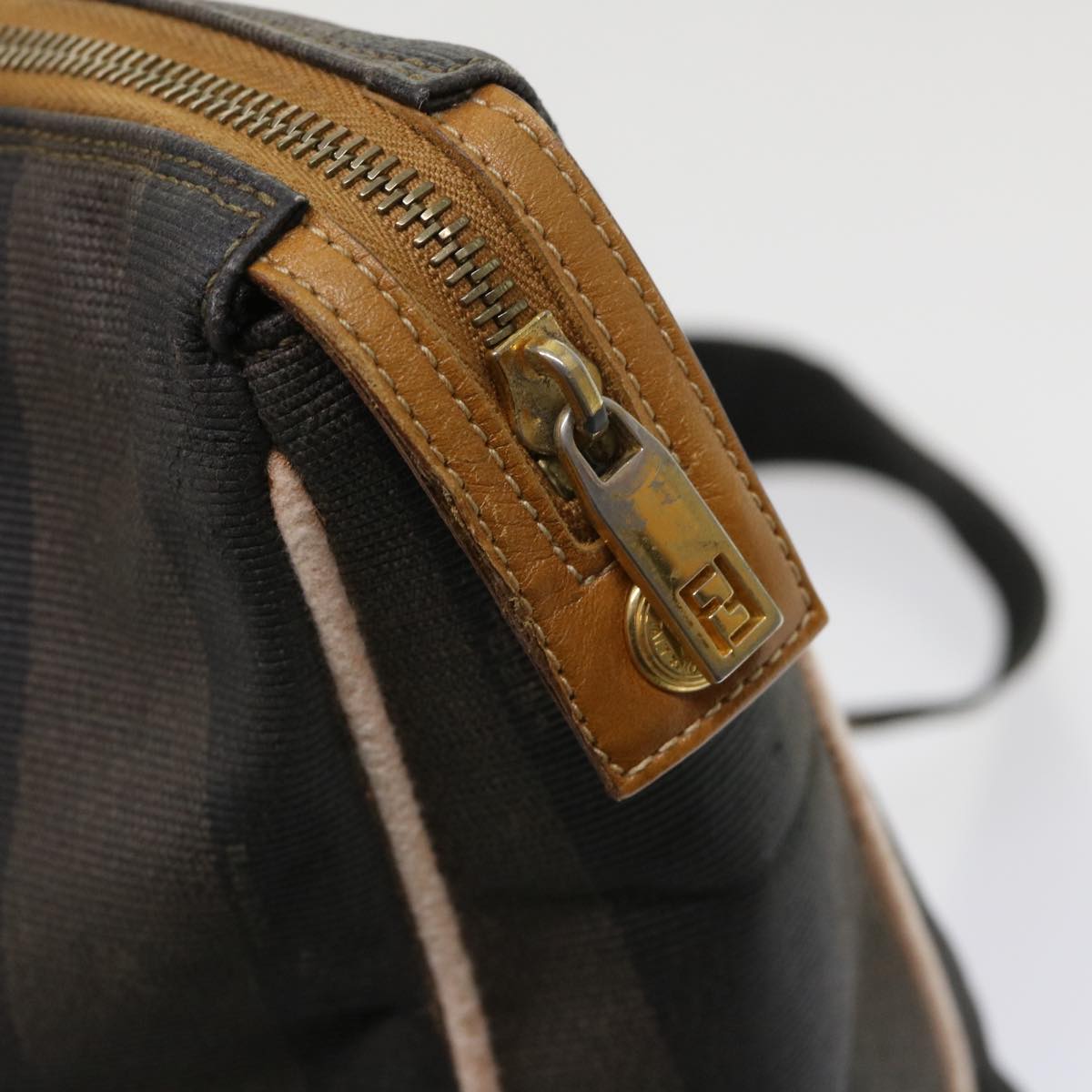 FENDI Pecan Canvas Shoulder Bag Brown Black yb253