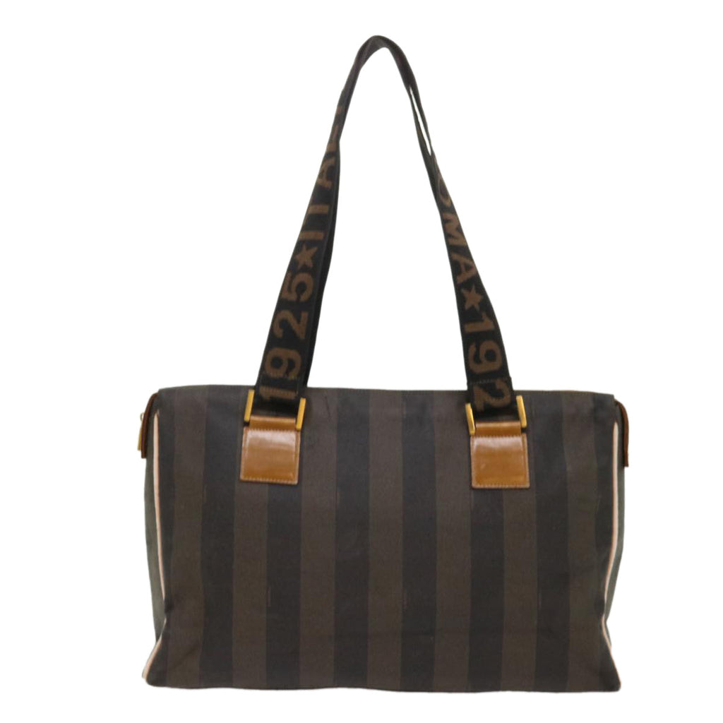 FENDI Pecan Canvas Shoulder Bag Brown Black yb253