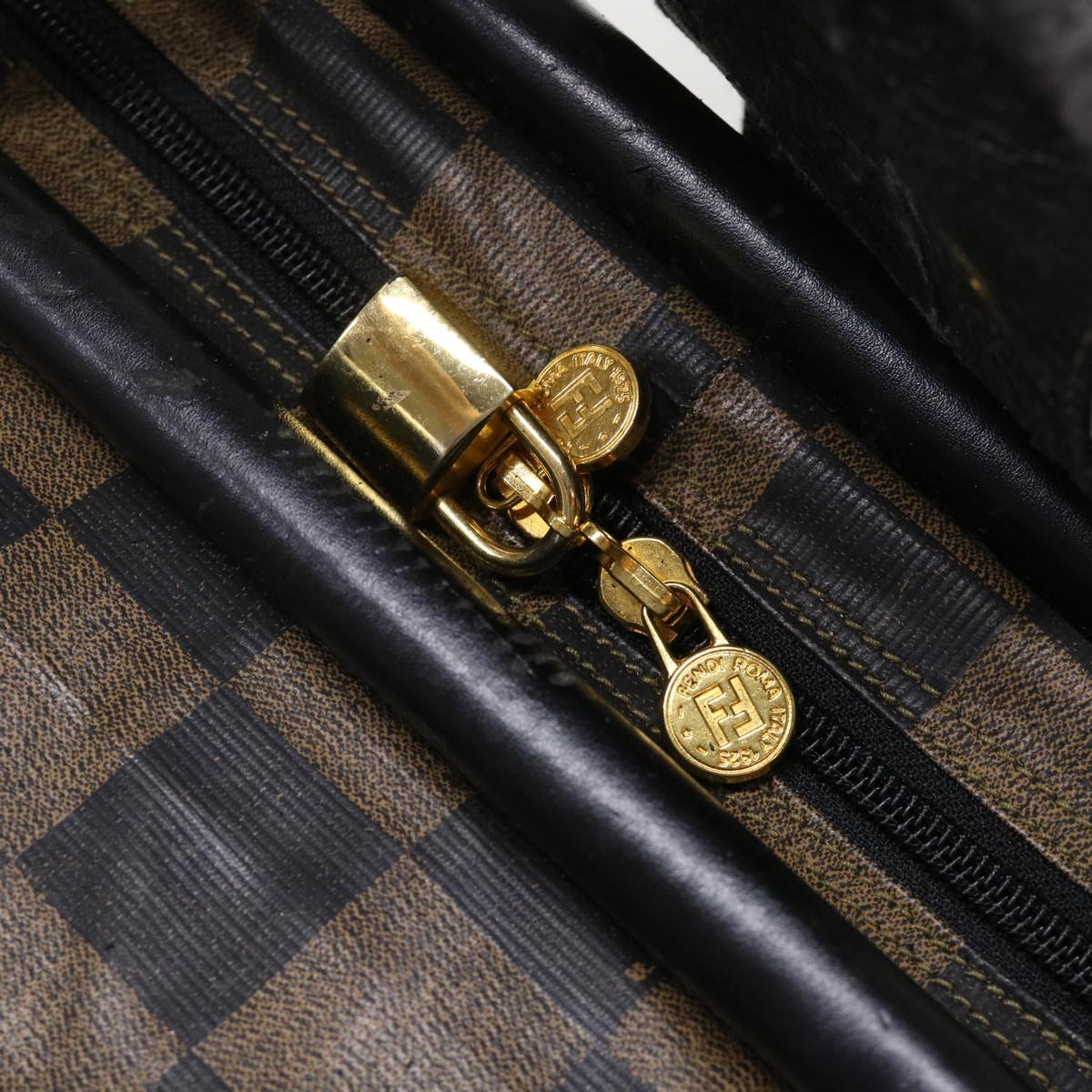 FENDI Pequin Zucchino Canvas Pouch Boston Bag Nylon 4Set Brown Black yb255