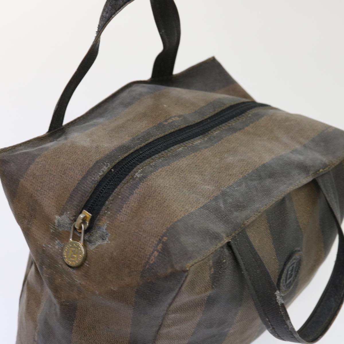 FENDI Pequin Zucchino Canvas Pouch Boston Bag Nylon 4Set Brown Black yb255