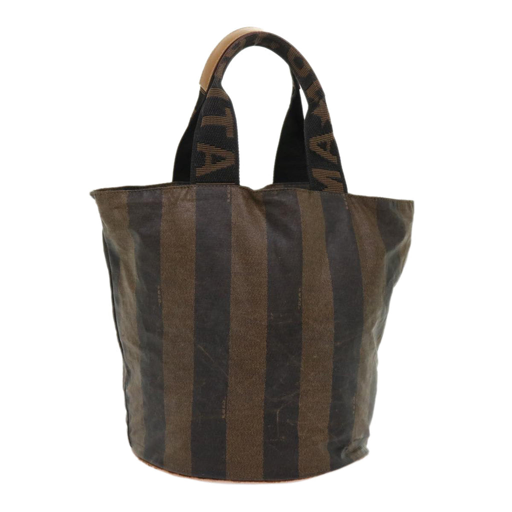 FENDI Pecan Canvas Hand Bag Nylon Brown Black yb256