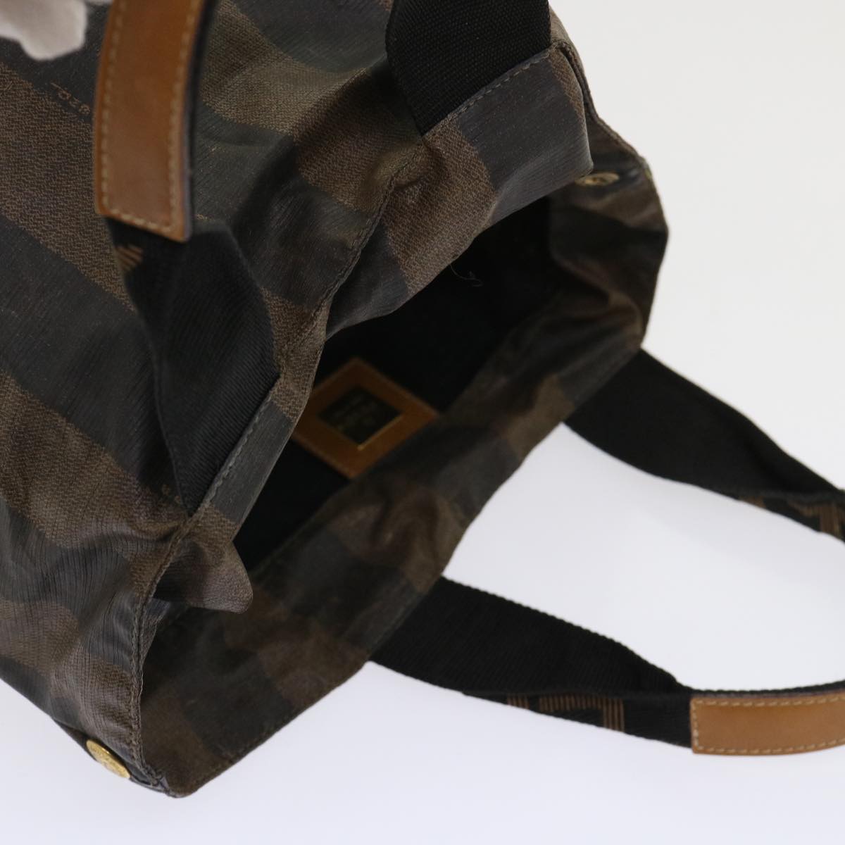 FENDI Pecan Canvas Hand Bag Nylon Brown Black yb256