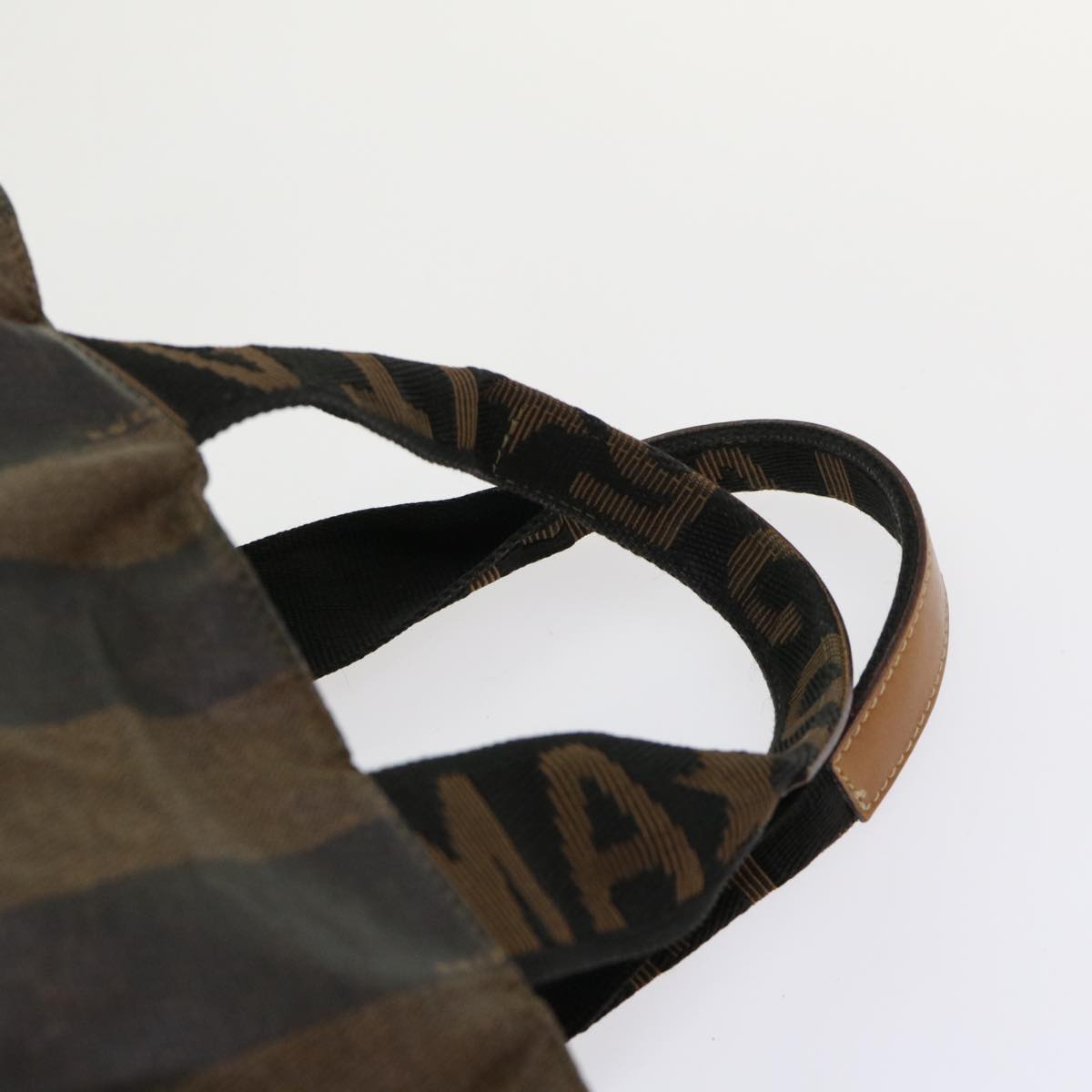 FENDI Pecan Canvas Hand Bag Nylon Brown Black yb256