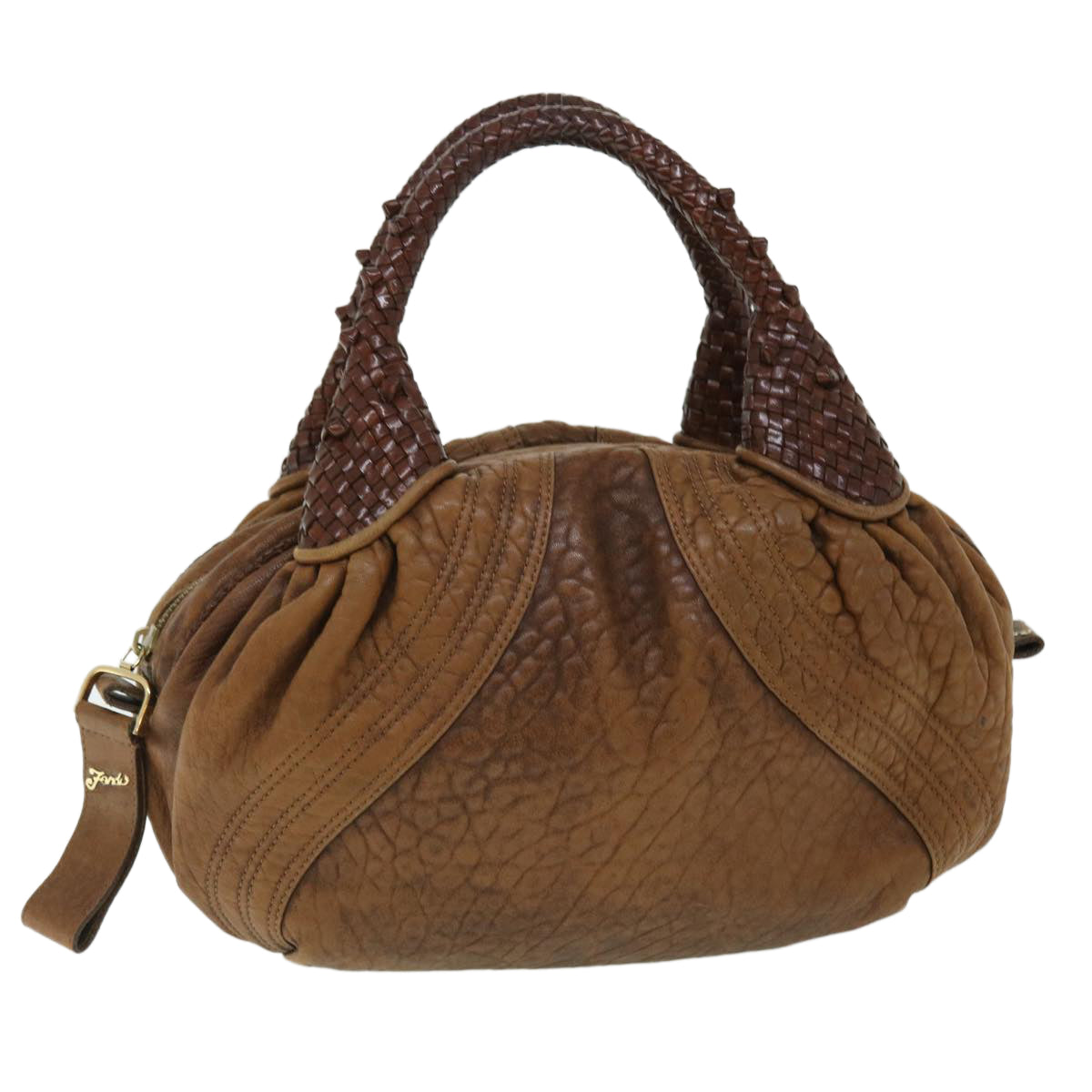 FENDI Spy Hand Bag Leather Brown yb290