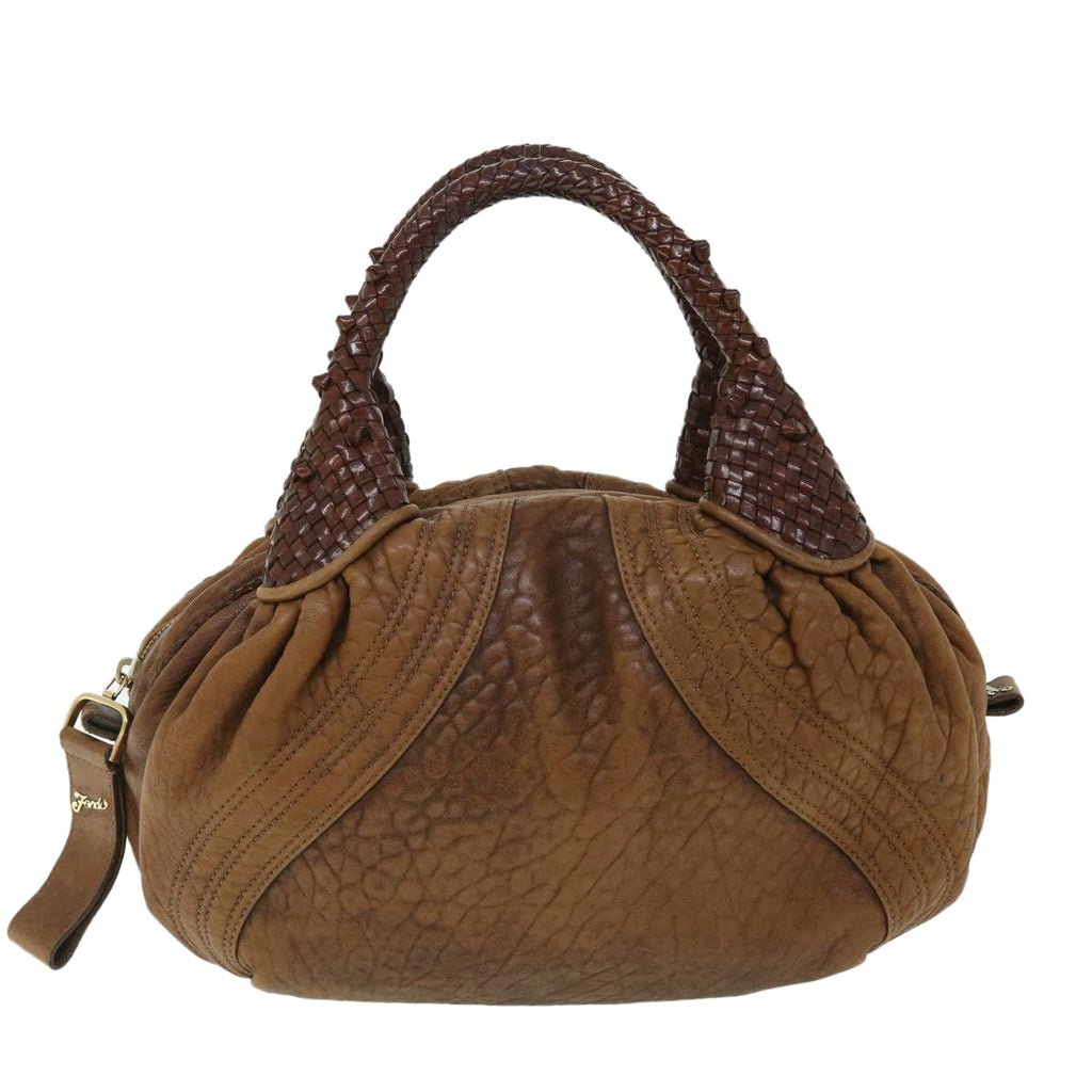 FENDI Spy Hand Bag Leather Brown yb290