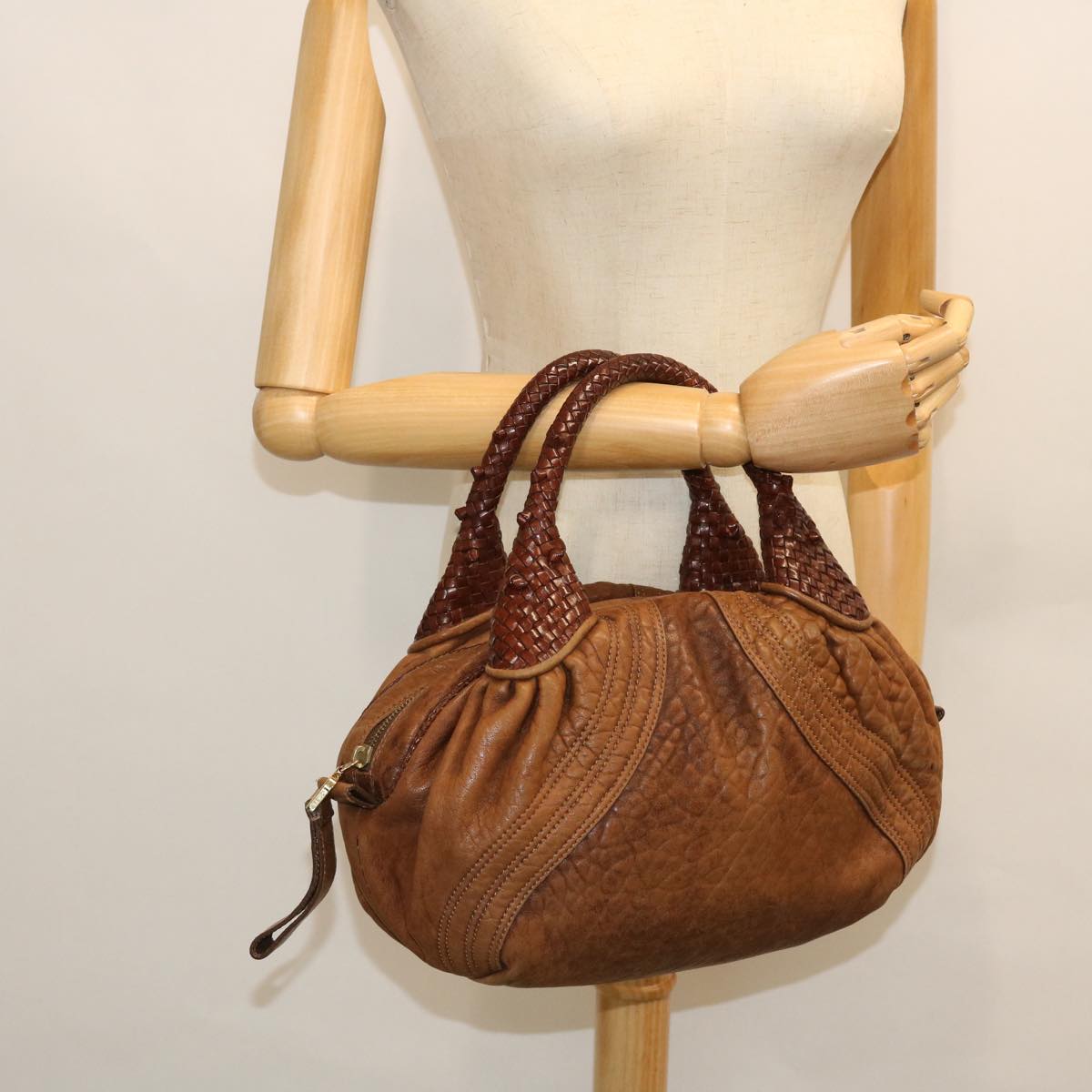 FENDI Spy Hand Bag Leather Brown yb290