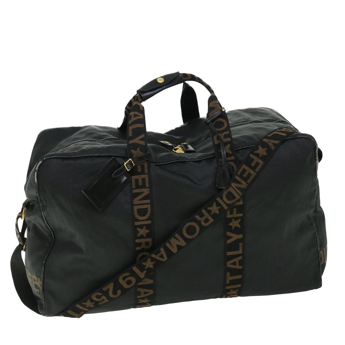 FENDI Boston Bag Nylon 2way Black Brown yb328