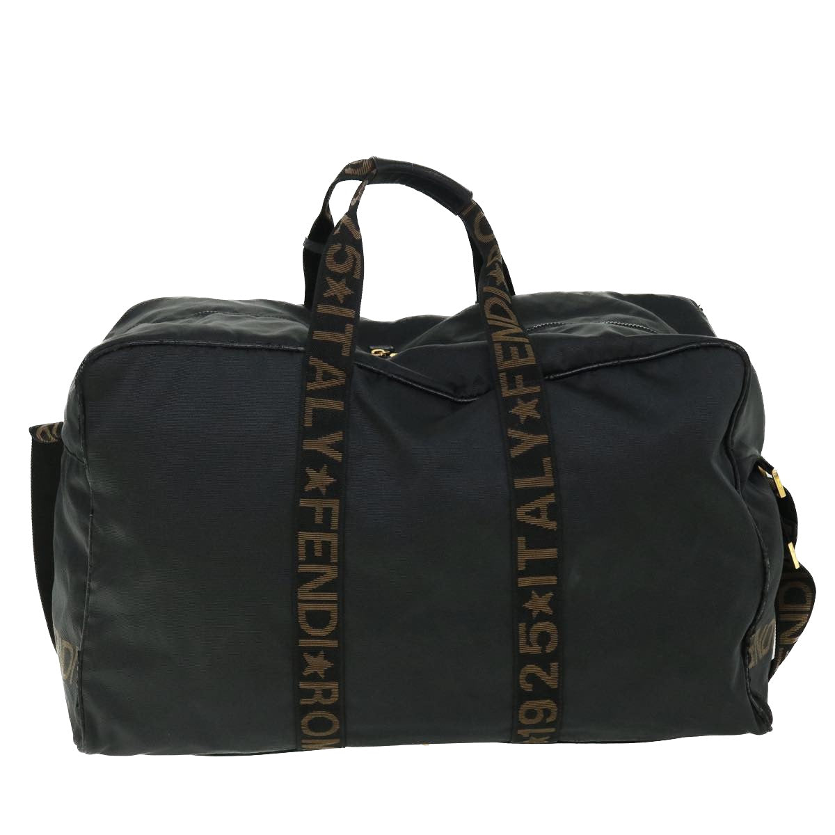 FENDI Boston Bag Nylon 2way Black Brown yb328