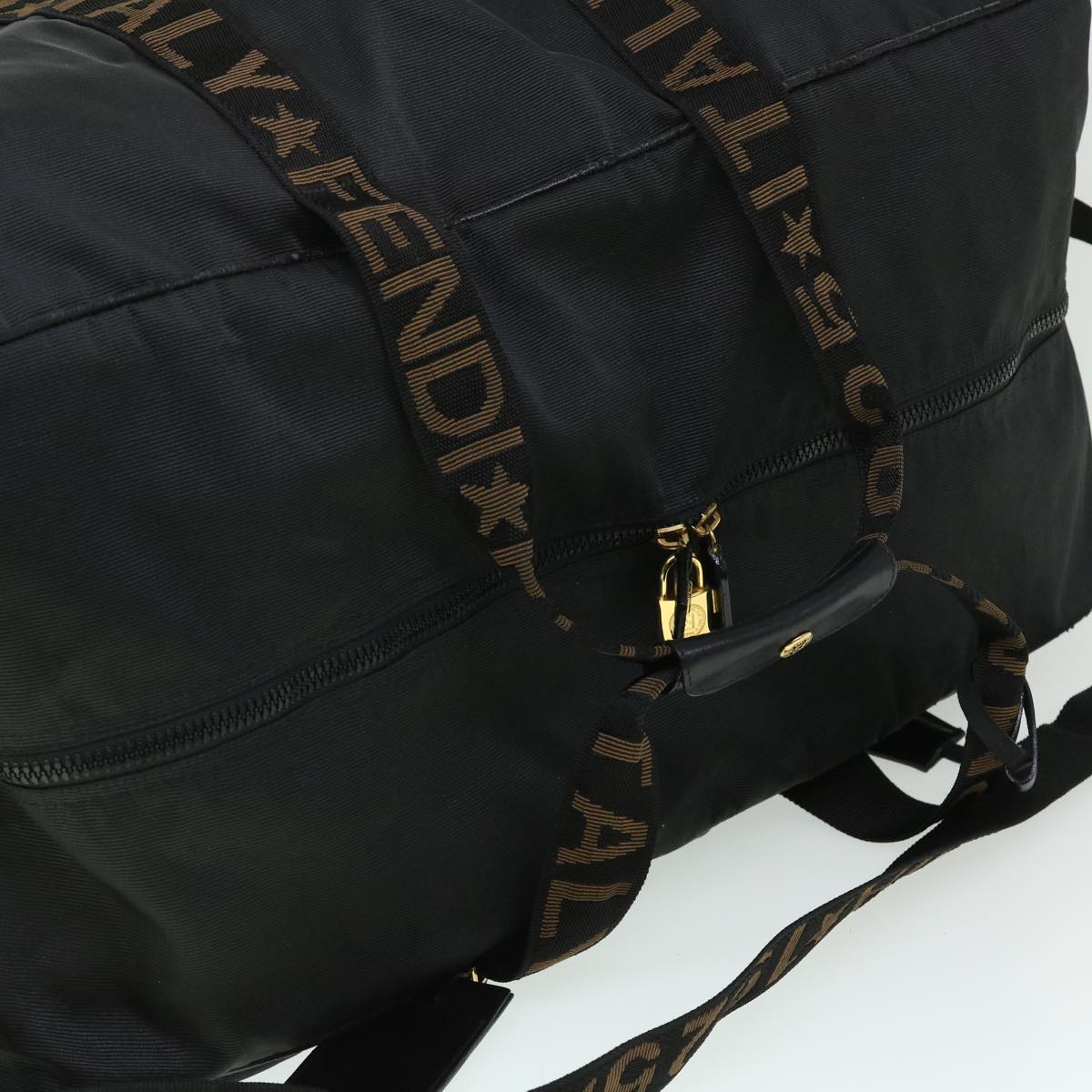 FENDI Boston Bag Nylon 2way Black Brown yb328