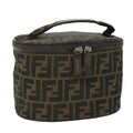 FENDI Zucca Canvas Vanity Cosmetic Pouch Nylon Brown Black yb336