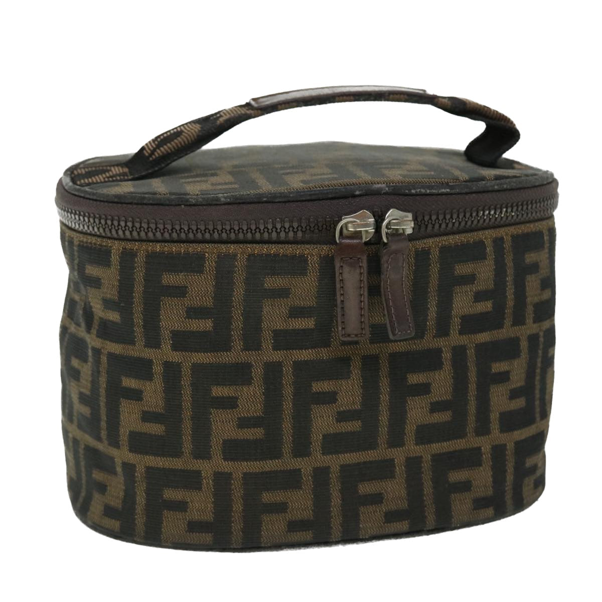 FENDI Zucca Canvas Vanity Cosmetic Pouch Nylon Brown Black yb336