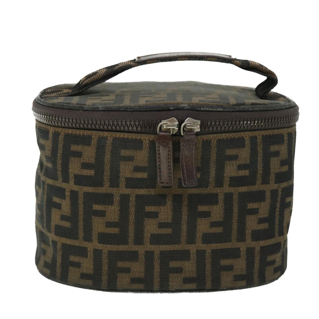 FENDI Zucca Canvas Vanity Cosmetic Pouch Nylon Brown Black yb336