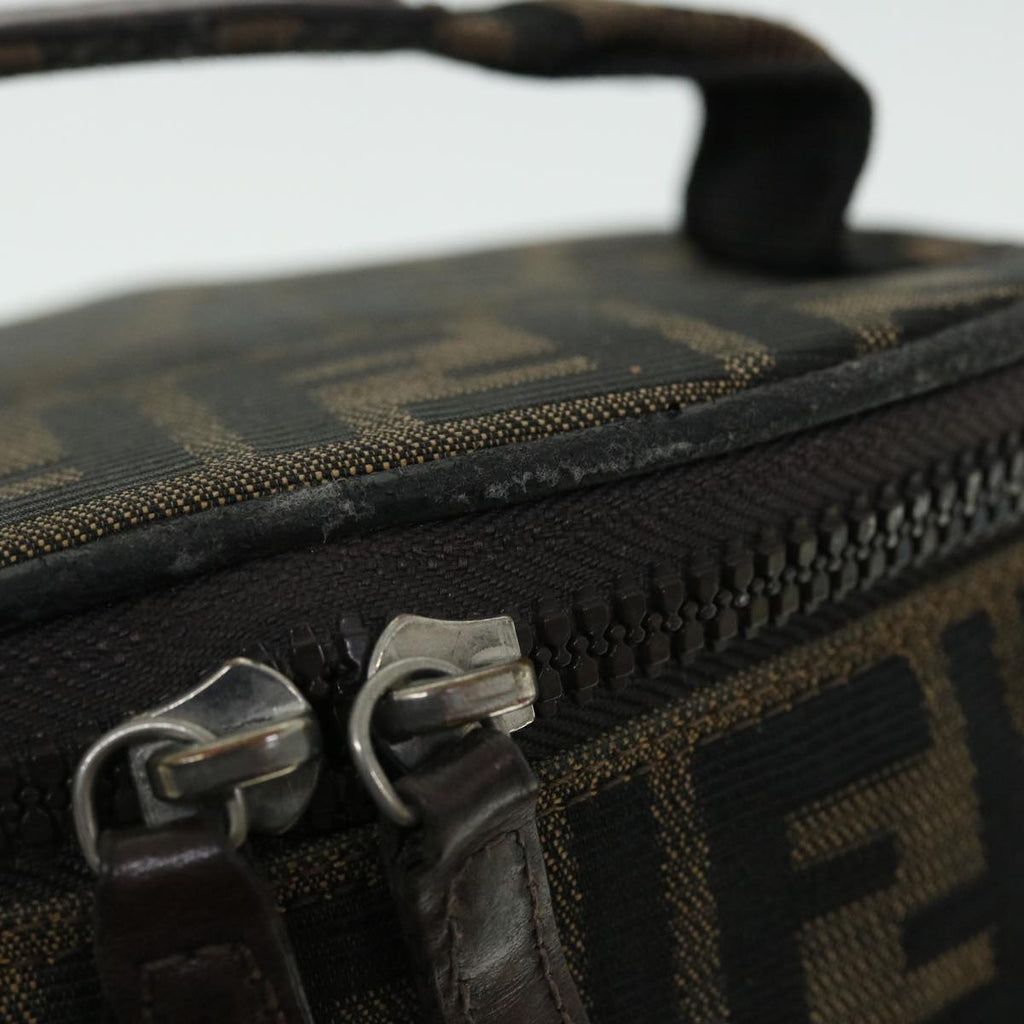 FENDI Zucca Canvas Vanity Cosmetic Pouch Nylon Brown Black yb336