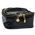 CHANEL Vanity Cosmetic Pouch Patent leather Black CC yb378