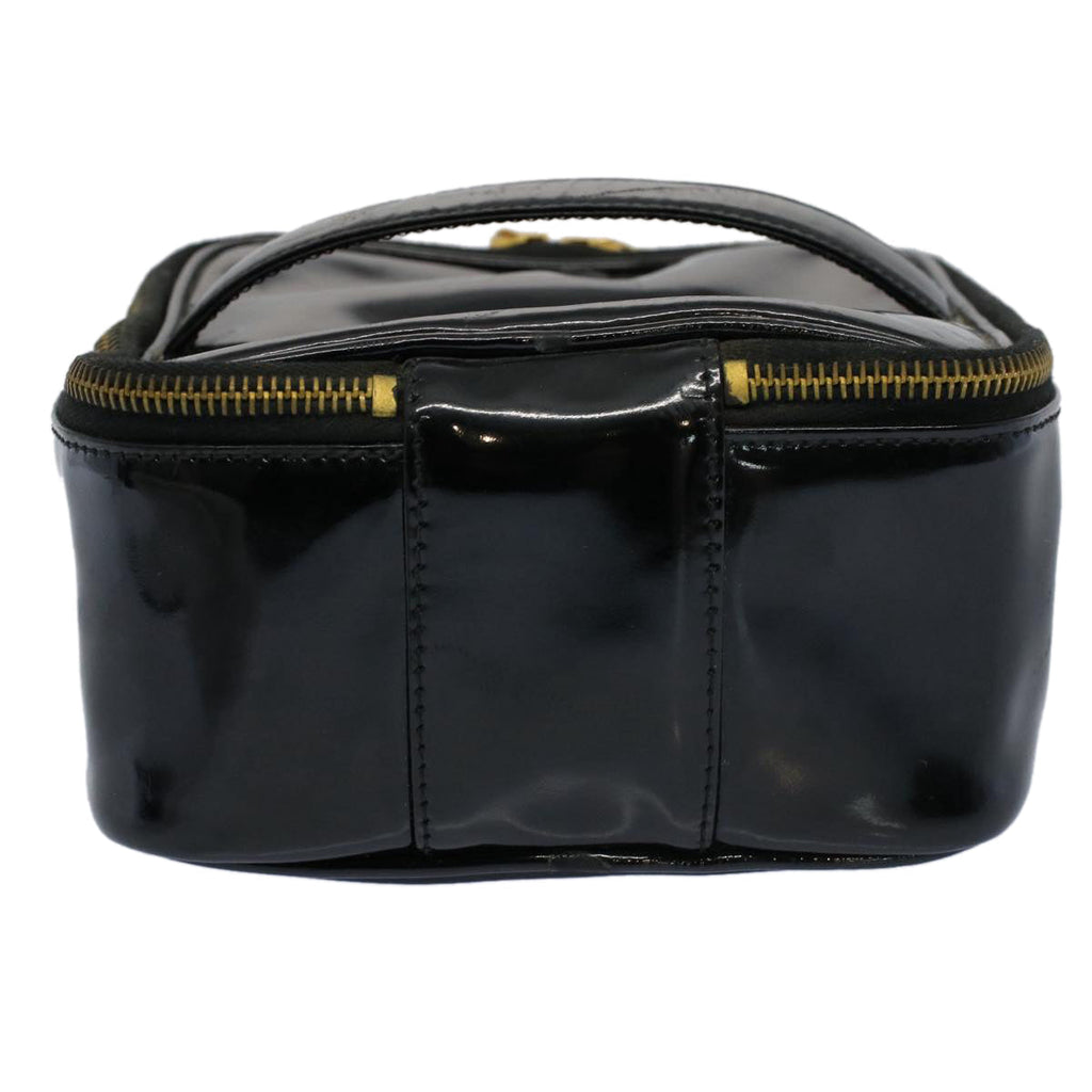 CHANEL Vanity Cosmetic Pouch Patent leather Black CC yb378
