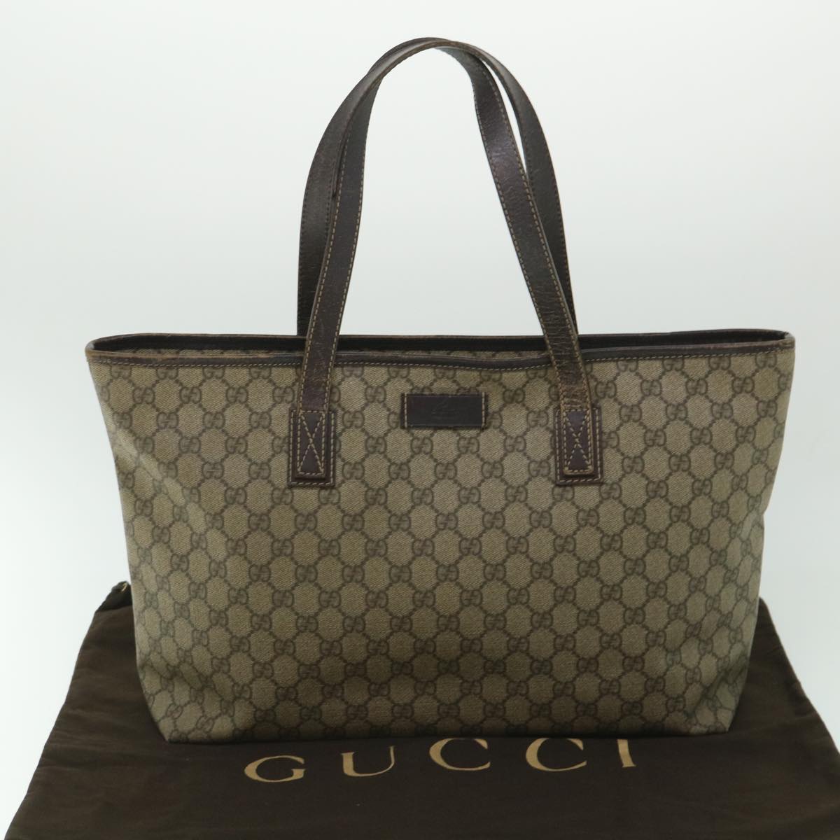 GUCCI GG Supreme Tote Bag PVC Leather Beige 211137 yb390