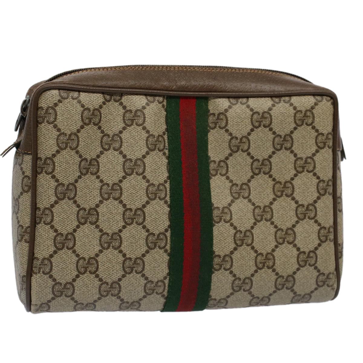 GUCCI GG Supreme Web Sherry Line Clutch Bag Beige Red Green 89 01 012 yb427