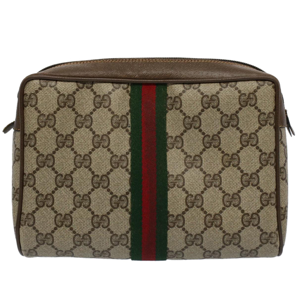 GUCCI GG Supreme Web Sherry Line Clutch Bag Beige Red Green 89 01 012 yb427