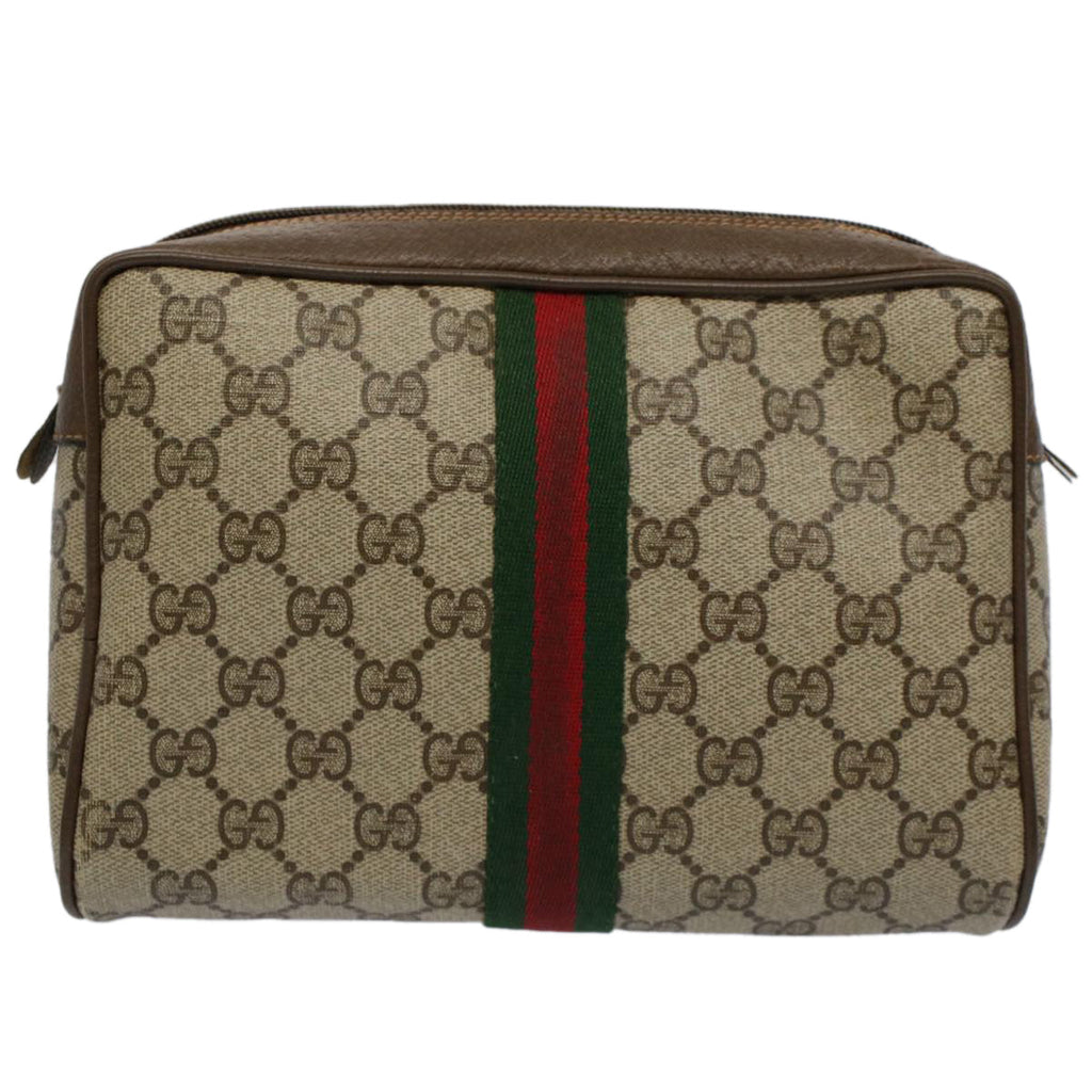 GUCCI GG Supreme Web Sherry Line Clutch Bag Beige Red Green 89 01 012 yb427