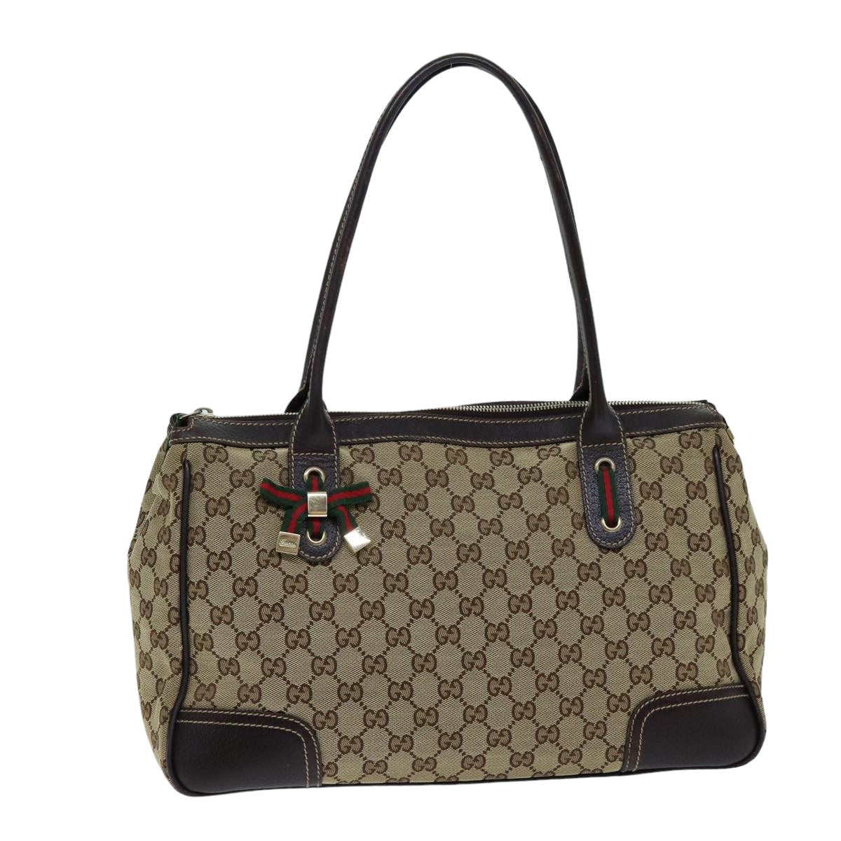 GUCCI GG Canvas Princess Web Sherry Line Tote Bag Beige Red 177052 yb572