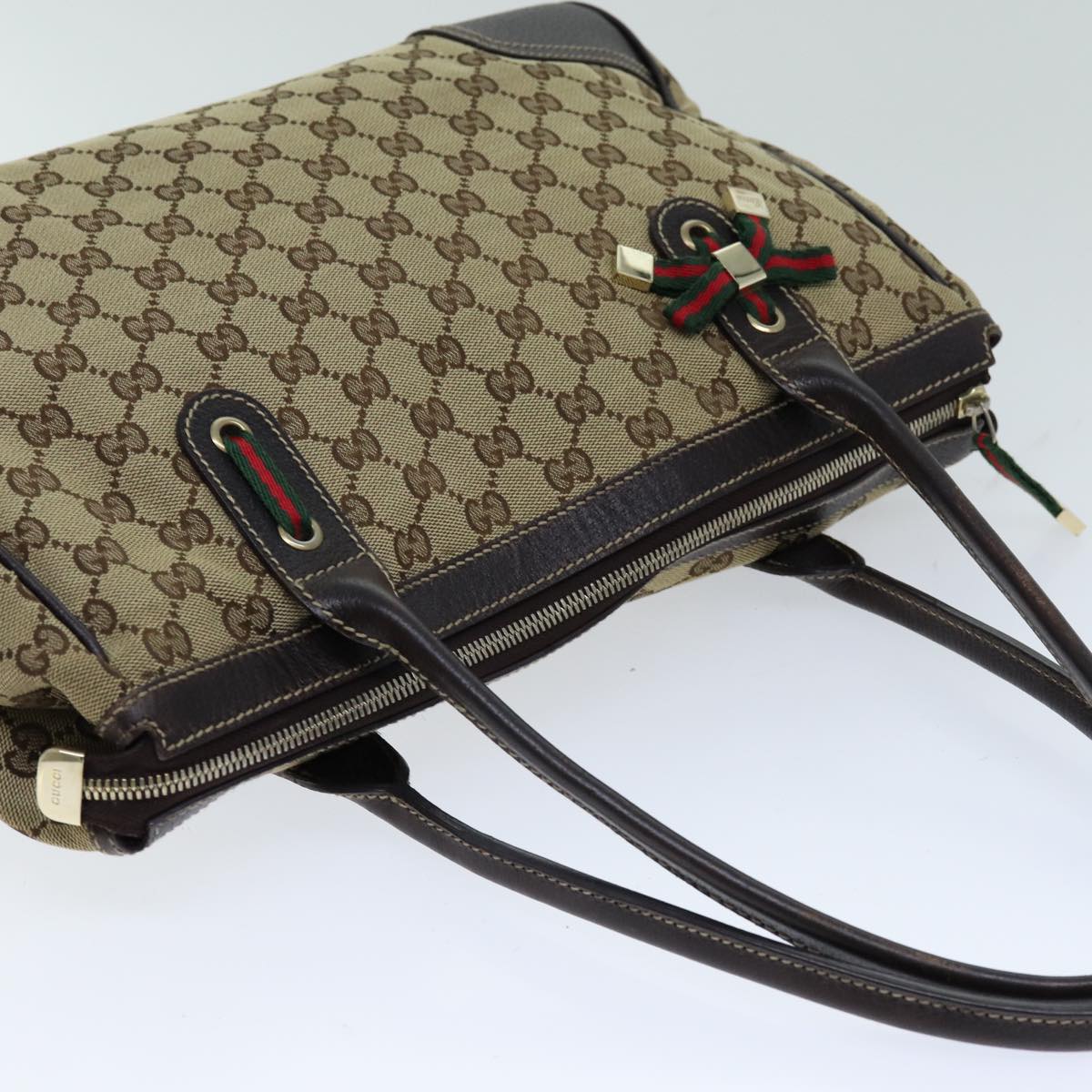GUCCI GG Canvas Princess Web Sherry Line Tote Bag Beige Red 177052 yb572