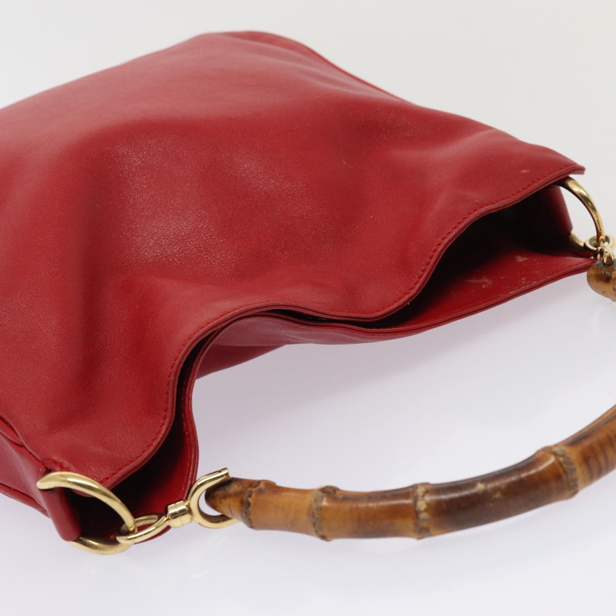 GUCCI Bamboo Hand Bag Leather Red 001 2113 1638 yb582