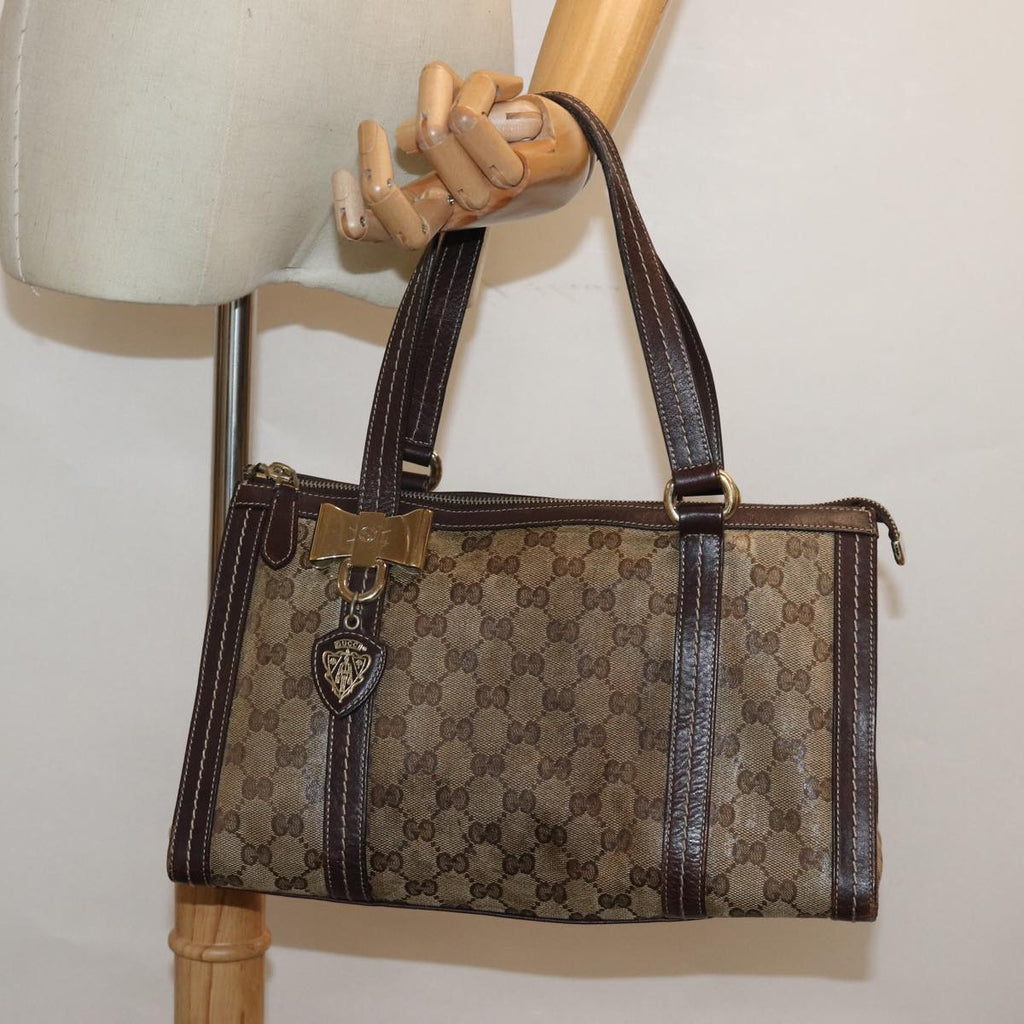 GUCCI GG Crystal Hand Bag PVC Leather Beige Brown 181490 yb591