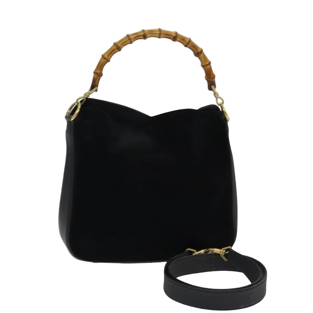GUCCI Bamboo Hand Bag Suede 2way Black 001 3444 1638 yb601