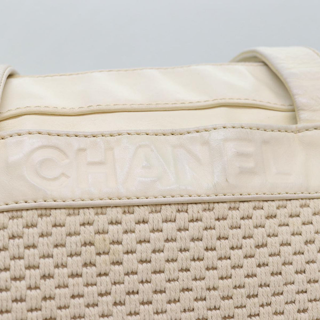 CHANEL Hand Bag Canvas Leather Beige CC yb619
