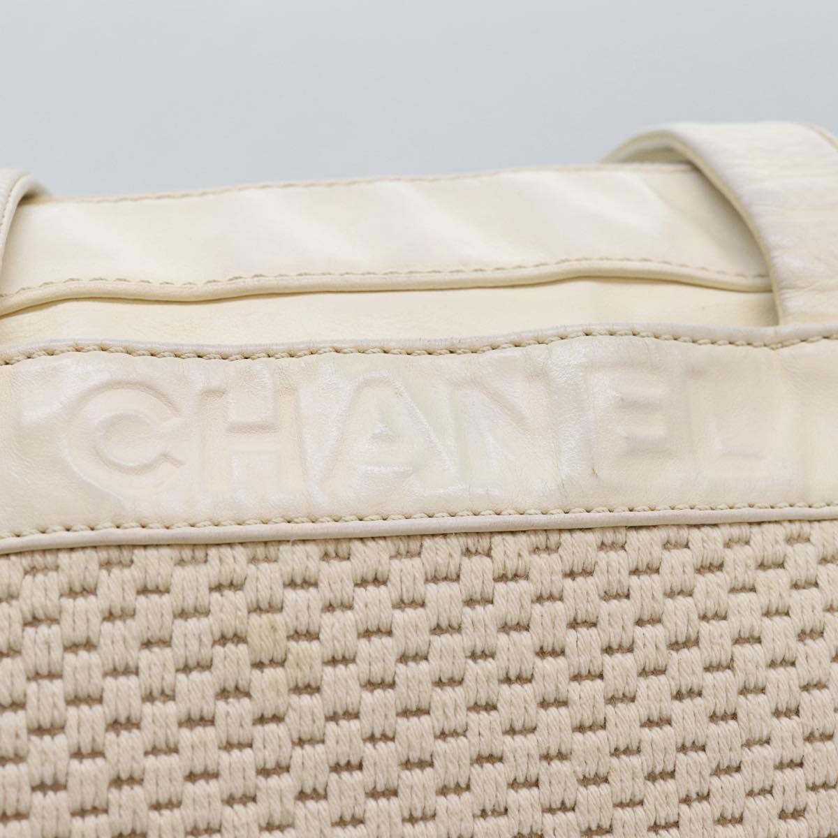 CHANEL Hand Bag Canvas Leather Beige CC yb619