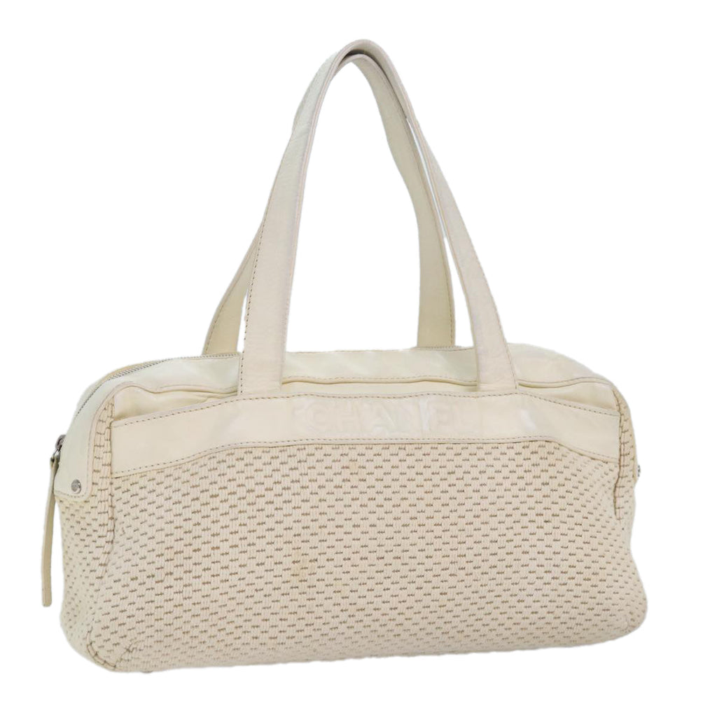 CHANEL Hand Bag Canvas Leather Beige CC yb619