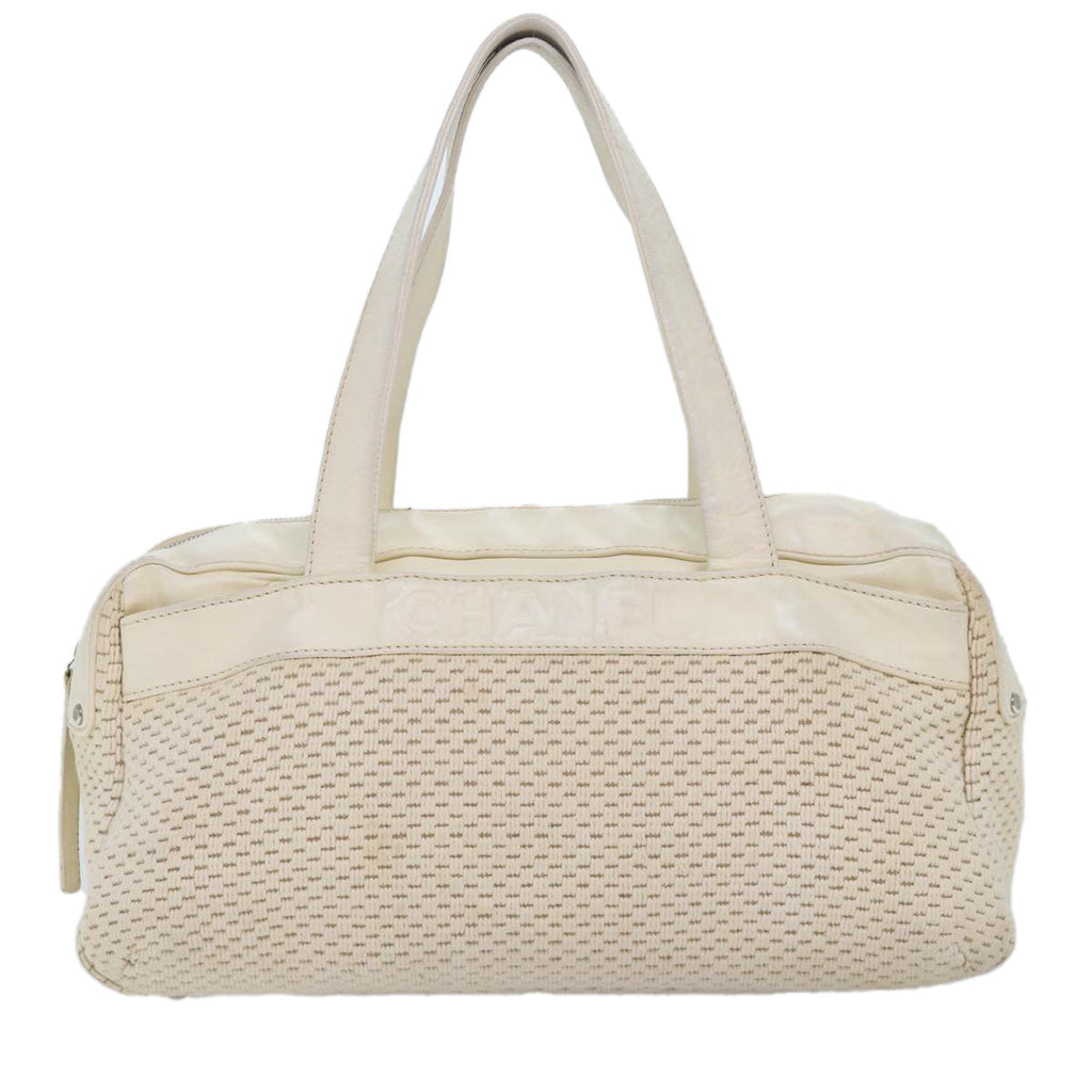 CHANEL Hand Bag Canvas Leather Beige CC yb619
