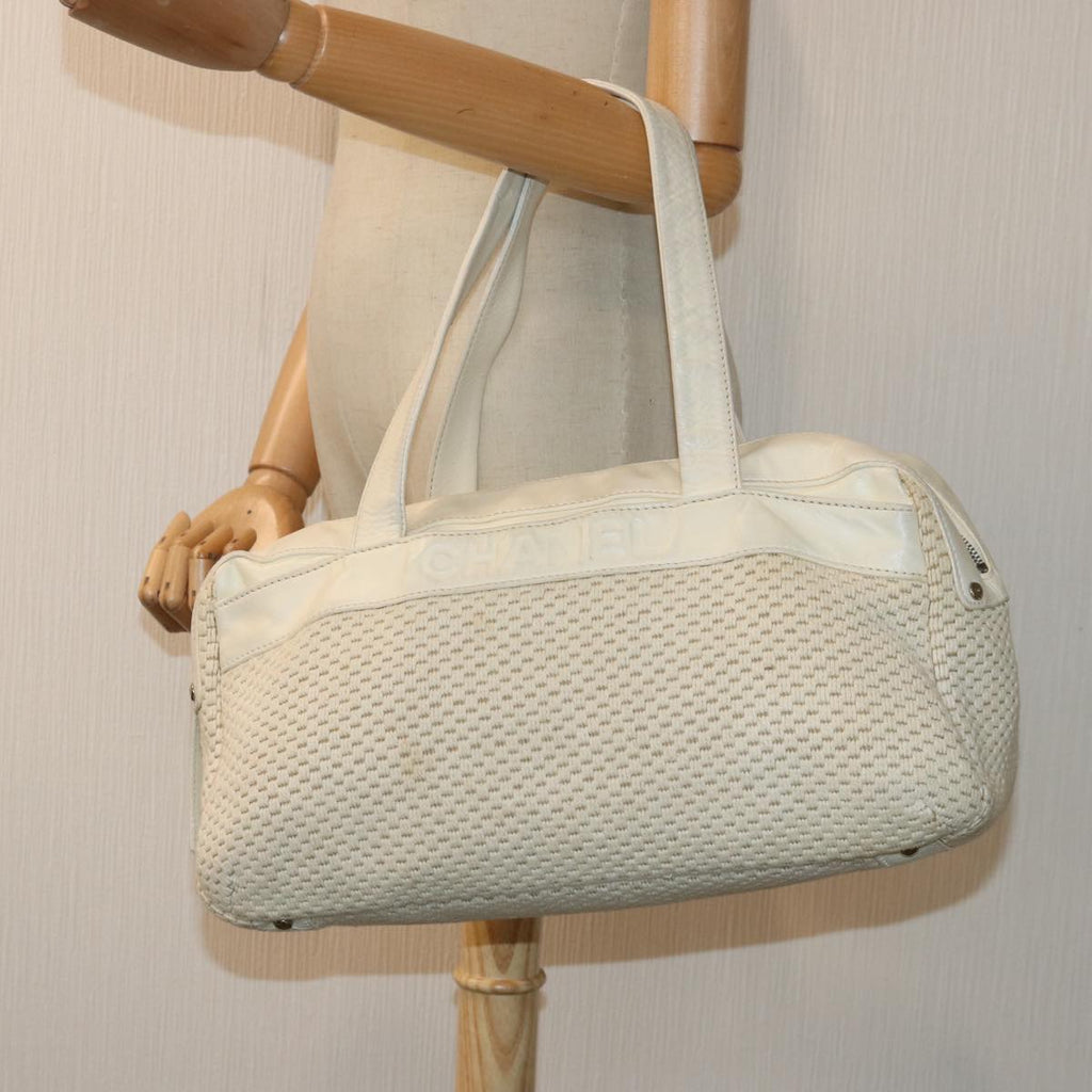 CHANEL Hand Bag Canvas Leather Beige CC yb619