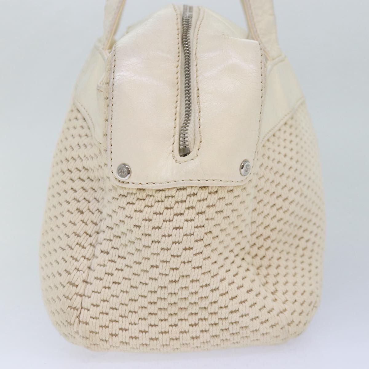 CHANEL Hand Bag Canvas Leather Beige CC yb619