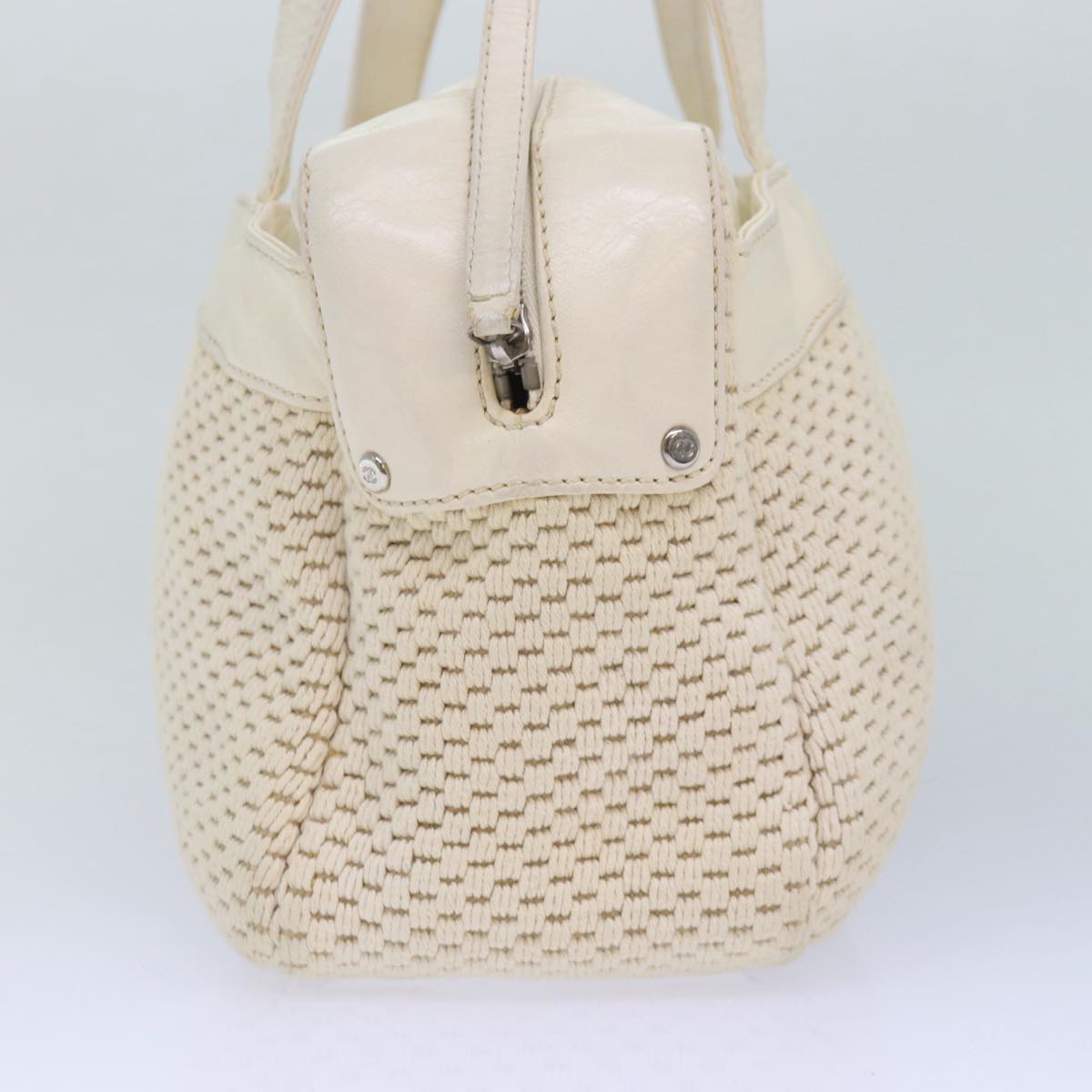 CHANEL Hand Bag Canvas Leather Beige CC yb619