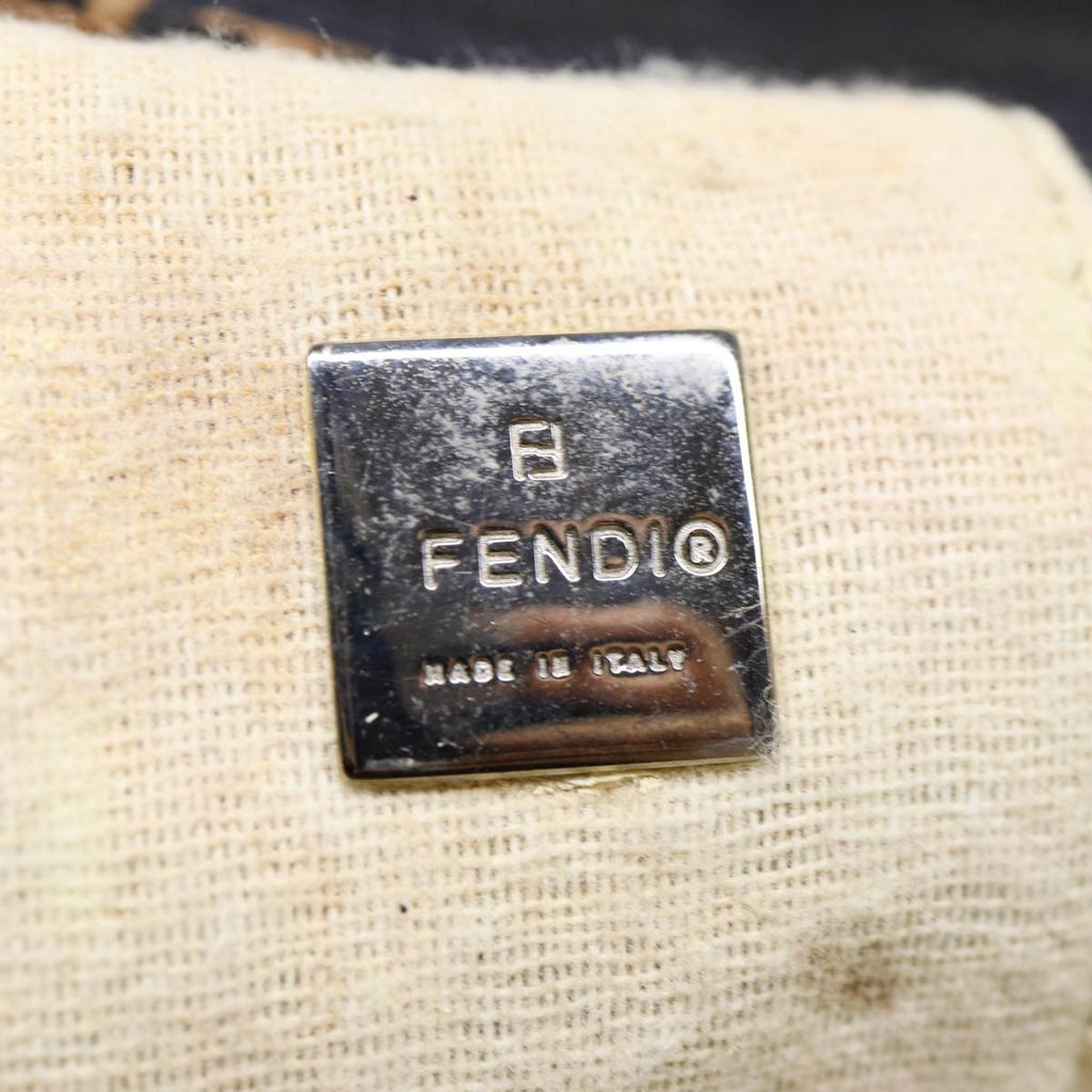 FENDI Hand Bag Canvas Brown Black yb646