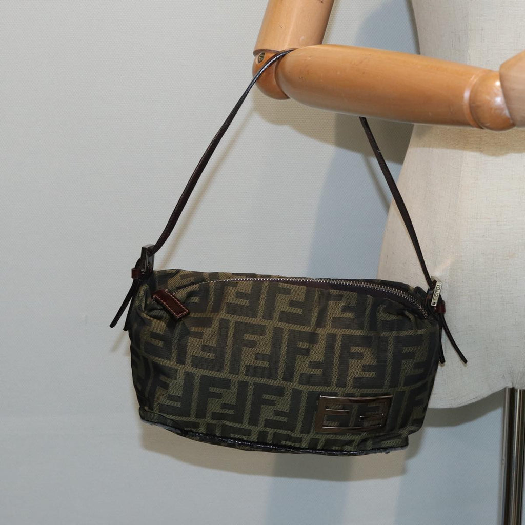 FENDI Zucca Canvas Mamma bucket Shoulder Bag Brown Black yb648