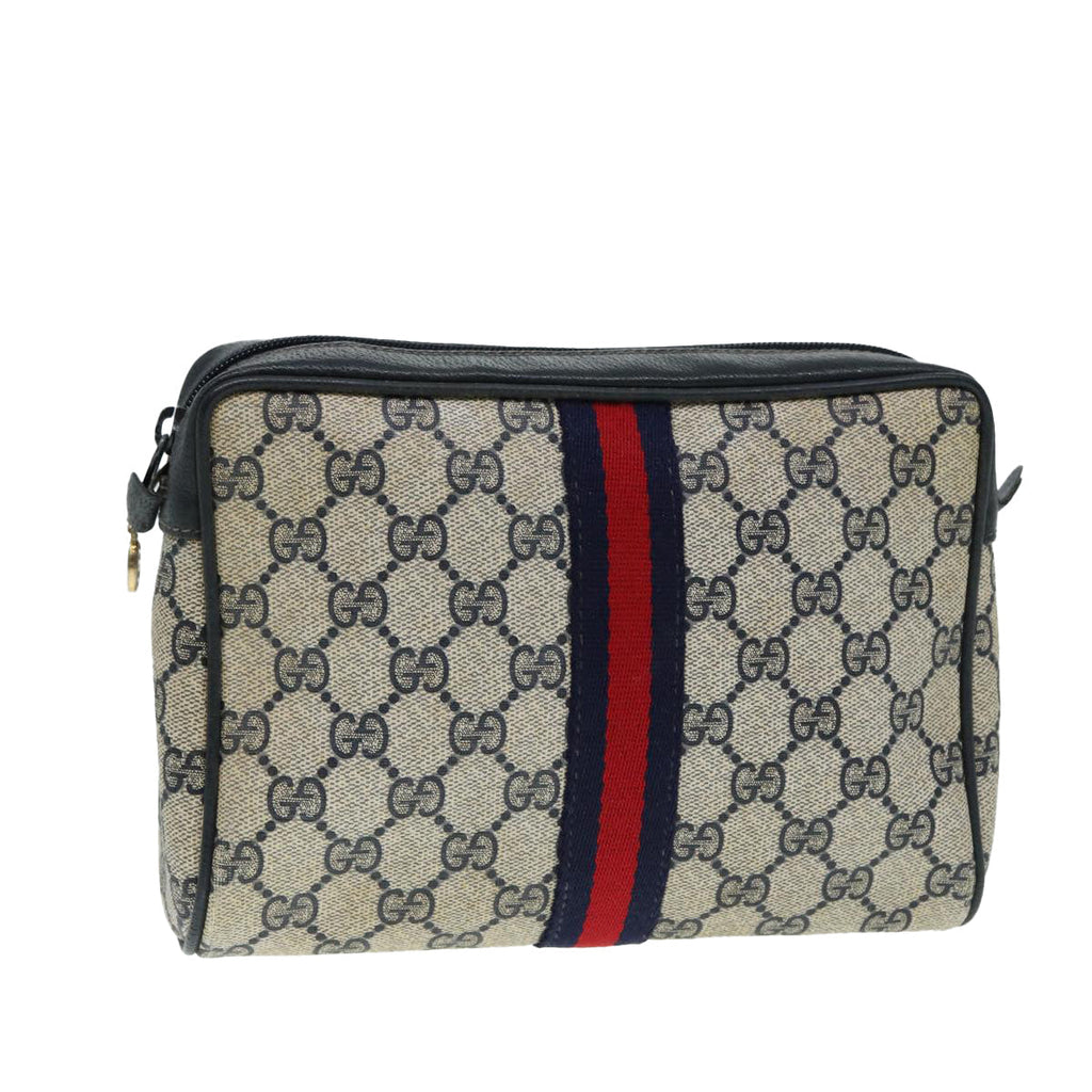 GUCCI GG Supreme Sherry Line Clutch Bag PVC Red Navy yb662