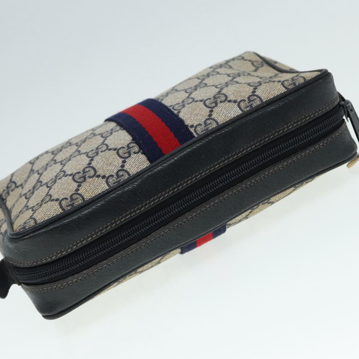 GUCCI GG Supreme Sherry Line Clutch Bag PVC Red Navy yb662