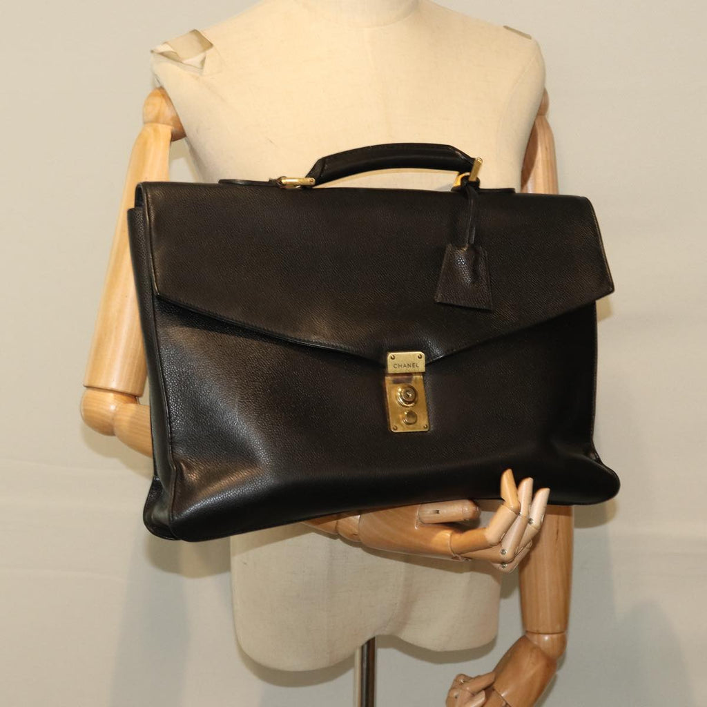 CHANEL Business Bag Caviar Skin Black Gold CC yb667