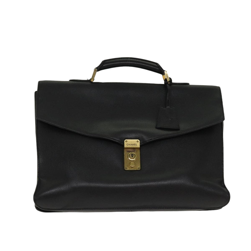 CHANEL Business Bag Caviar Skin Black Gold CC yb667