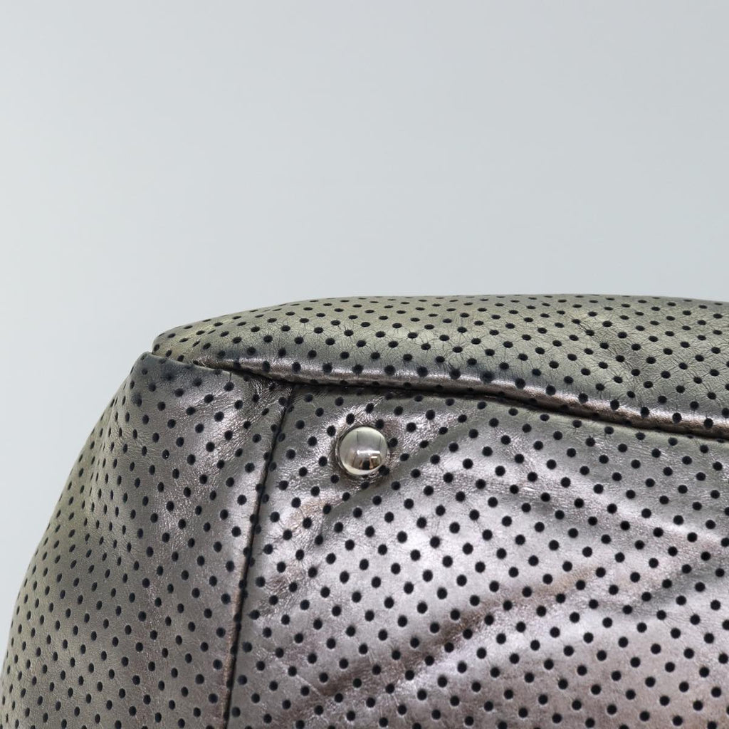 CHANEL Punching Turn Lock Chain Shoulder Bag Leather Silver Gold CC yb673
